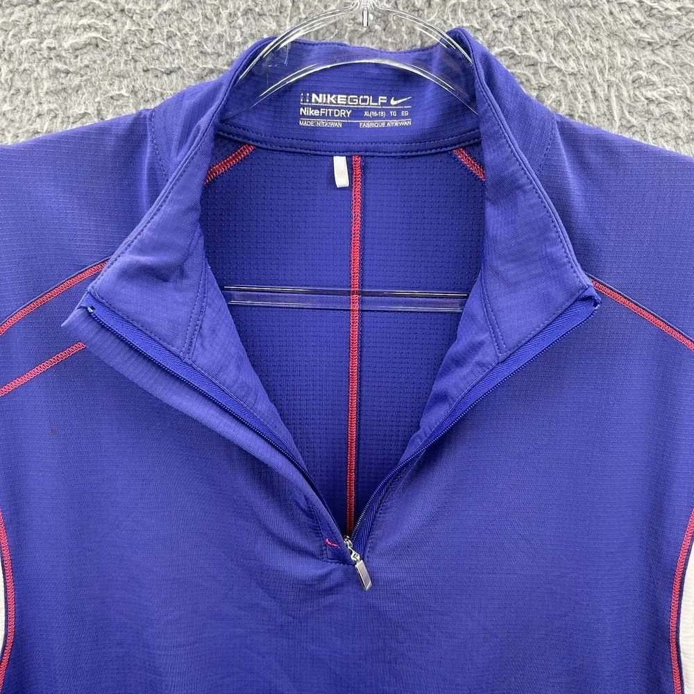 Nike Polo Shirt Womens XL Blue 1/4 Zip Short Sleeve Golf Performance Dri‎ Fit